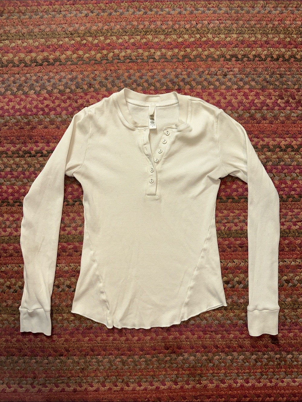 SKIMS Ribbed CREAM Long-Sleeve Henley Top